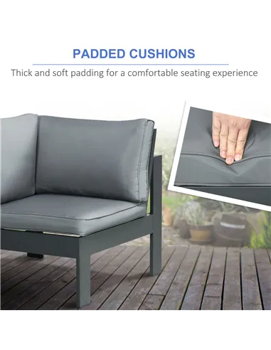 Outsunny 6-Piece Aluminium Garden Furniture Set with Fire Pit Table, Outdoor Dining Sofa Set with Cushions, Loveseats and Footst