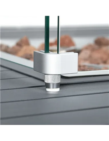 Outsunny 6-Piece Aluminium Garden Furniture Set with Fire Pit Table, Outdoor Dining Sofa Set with Cushions, Loveseats and Footst