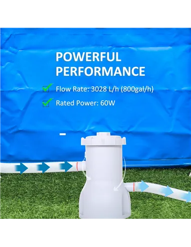 Outsunny Cartridge Filter Pump for 13'-15' Above Ground Pools, 800GPH (3028 LPH) Swimming Pool Filter Pump with Hose and Hose Cl