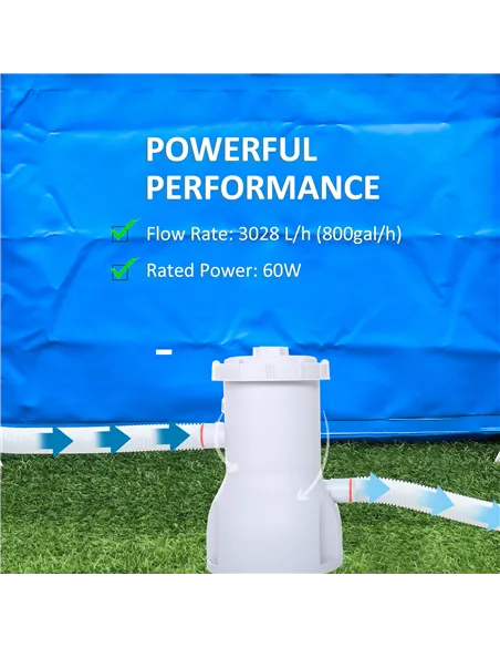 Outsunny Cartridge Filter Pump for 13'-15' Above Ground Pools, 800GPH (3028 LPH) Swimming Pool Filter Pump with Hose and Hose Cl