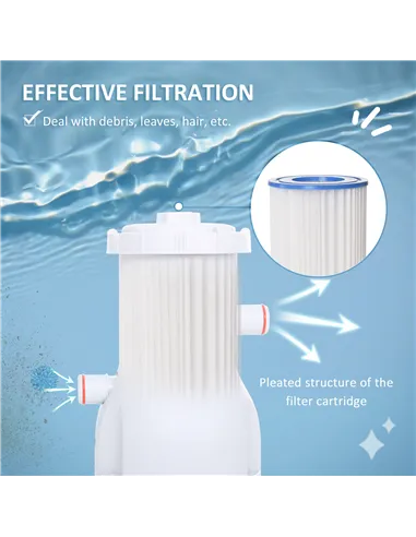 Outsunny Cartridge Filter Pump for 13'-15' Above Ground Pools, 800GPH (3028 LPH) Swimming Pool Filter Pump with Hose and Hose Cl