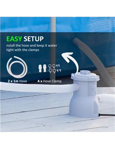 Outsunny Cartridge Filter Pump for 13'-15' Above Ground Pools, 800GPH (3028 LPH) Swimming Pool Filter Pump with Hose and Hose Cl