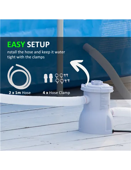 Outsunny Cartridge Filter Pump for 13'-15' Above Ground Pools, 800GPH (3028 LPH) Swimming Pool Filter Pump with Hose and Hose Cl