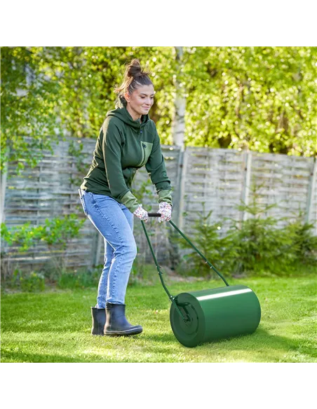 Outsunny 63 L Heavy Duty Water Or Sand Filled Φ30cm Garden Steel Lawn Roller Drum - Dark Green