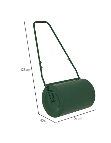 Outsunny 63 L Heavy Duty Water Or Sand Filled Φ30cm Garden Steel Lawn Roller Drum - Dark Green
