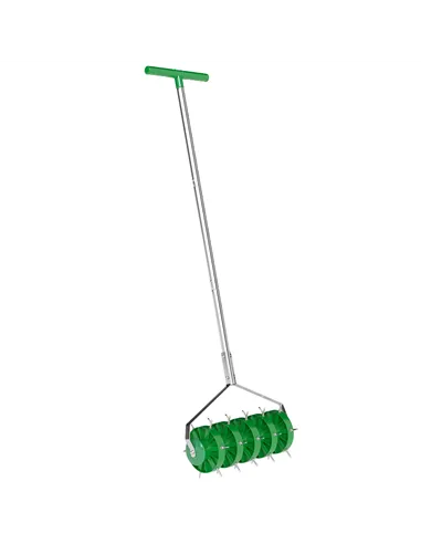 Outsunny Rolling Lawn Aerator, Manual Grass Spike Roller, Heavy Duty Garden Aerator with 3 Piece Detachable Handle and T-bar Gri