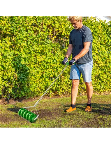 Outsunny Rolling Lawn Aerator, Manual Grass Spike Roller, Heavy Duty Garden Aerator with 3 Piece Detachable Handle and T-bar Gri