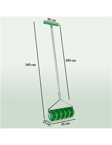 Outsunny Rolling Lawn Aerator, Manual Grass Spike Roller, Heavy Duty Garden Aerator with 3 Piece Detachable Handle and T-bar Gri