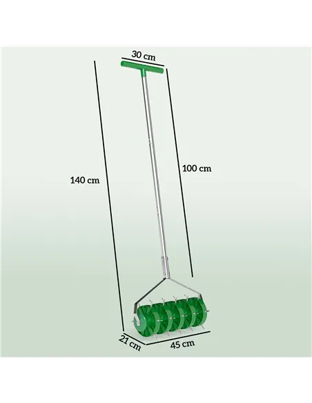 Outsunny Rolling Lawn Aerator, Manual Grass Spike Roller, Heavy Duty Garden Aerator with 3 Piece Detachable Handle and T-bar Gri