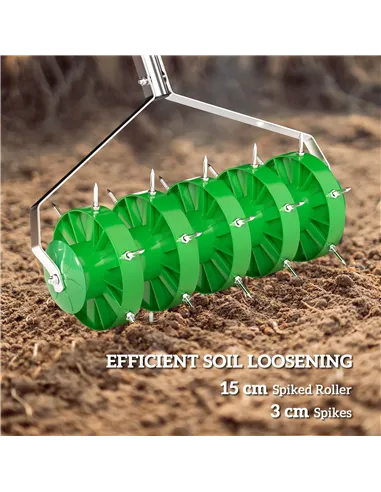 Outsunny Rolling Lawn Aerator, Manual Grass Spike Roller, Heavy Duty Garden Aerator with 3 Piece Detachable Handle and T-bar Gri