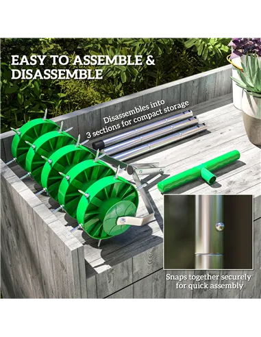 Outsunny Rolling Lawn Aerator, Manual Grass Spike Roller, Heavy Duty Garden Aerator with 3 Piece Detachable Handle and T-bar Gri