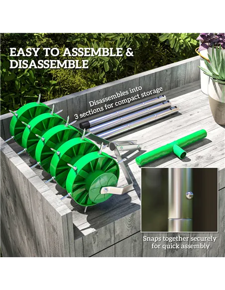 Outsunny Rolling Lawn Aerator, Manual Grass Spike Roller, Heavy Duty Garden Aerator with 3 Piece Detachable Handle and T-bar Gri