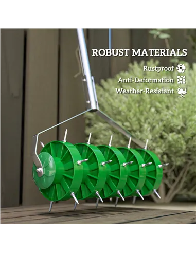 Outsunny Rolling Lawn Aerator, Manual Grass Spike Roller, Heavy Duty Garden Aerator with 3 Piece Detachable Handle and T-bar Gri