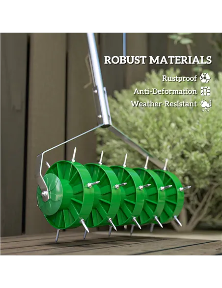 Outsunny Rolling Lawn Aerator, Manual Grass Spike Roller, Heavy Duty Garden Aerator with 3 Piece Detachable Handle and T-bar Gri