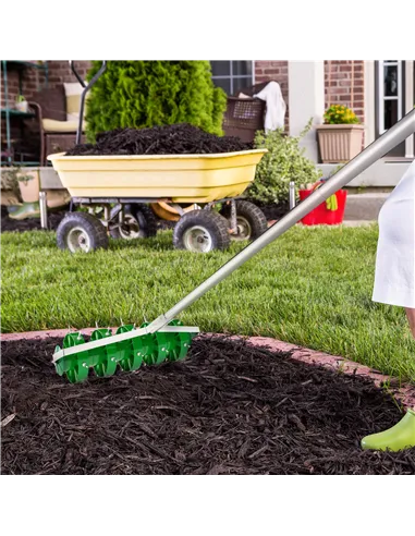 Outsunny Rolling Lawn Aerator, Manual Grass Spike Roller, Heavy Duty Garden Aerator with 3 Piece Detachable Handle and T-bar Gri