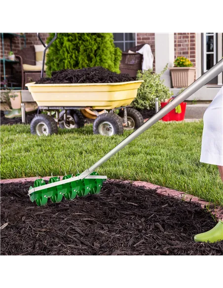 Outsunny Rolling Lawn Aerator, Manual Grass Spike Roller, Heavy Duty Garden Aerator with 3 Piece Detachable Handle and T-bar Gri