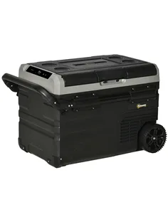 Outsunny 40L Car Refrigerator, Portable Compressor Cooler Box, Fridge Freezer w/ Inner LED Light, Foldable Handles, Cup Holders,