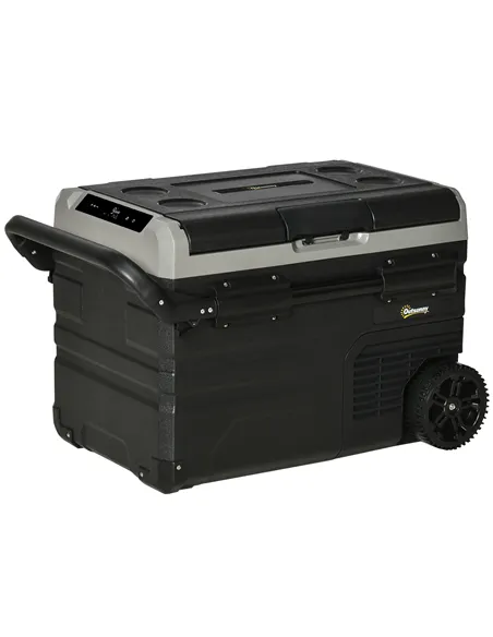 Outsunny 40L Car Refrigerator, Portable Compressor Cooler Box, Fridge Freezer w/ Inner LED Light, Foldable Handles, Cup Holders,