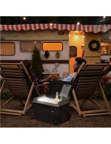 Outsunny 40L Car Refrigerator, Portable Compressor Cooler Box, Fridge Freezer w/ Inner LED Light, Foldable Handles, Cup Holders,