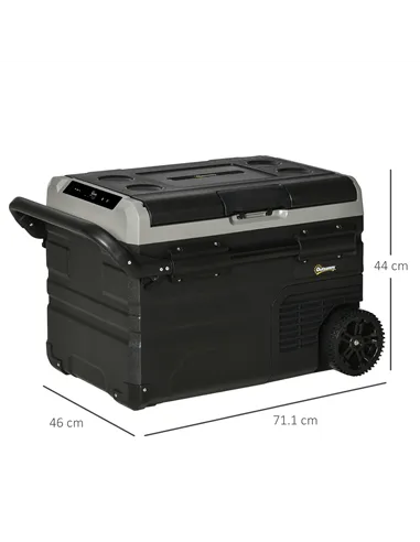 Outsunny 40L Car Refrigerator, Portable Compressor Cooler Box, Fridge Freezer w/ Inner LED Light, Foldable Handles, Cup Holders,