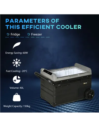 Outsunny 40L Car Refrigerator, Portable Compressor Cooler Box, Fridge Freezer w/ Inner LED Light, Foldable Handles, Cup Holders,