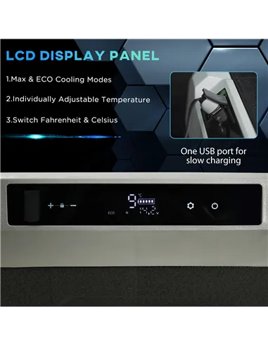 Outsunny 40L Car Refrigerator, Portable Compressor Cooler Box, Fridge Freezer w/ Inner LED Light, Foldable Handles, Cup Holders,