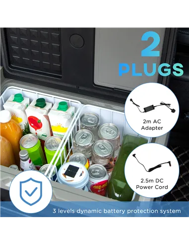 Outsunny 40L Car Refrigerator, Portable Compressor Cooler Box, Fridge Freezer w/ Inner LED Light, Foldable Handles, Cup Holders,