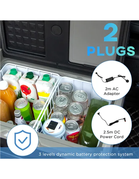 Outsunny 40L Car Refrigerator, Portable Compressor Cooler Box, Fridge Freezer w/ Inner LED Light, Foldable Handles, Cup Holders,