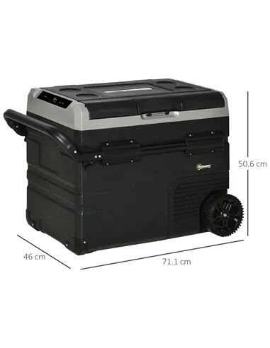 Outsunny 50L Car Refrigerator, Portable Compressor Cooler Box, Fridge Freezer w/ Inner LED Light, Foldable Handles, Cup Holders,
