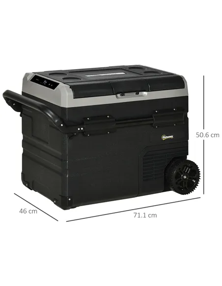 Outsunny 50L Car Refrigerator, Portable Compressor Cooler Box, Fridge Freezer w/ Inner LED Light, Foldable Handles, Cup Holders,