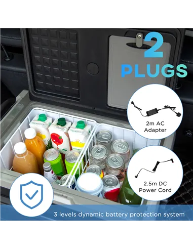 Outsunny 50L Car Refrigerator, Portable Compressor Cooler Box, Fridge Freezer w/ Inner LED Light, Foldable Handles, Cup Holders,