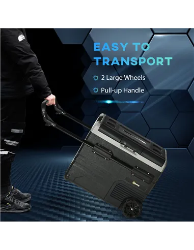 Outsunny 50L Car Refrigerator, Portable Compressor Cooler Box, Fridge Freezer w/ Inner LED Light, Foldable Handles, Cup Holders,