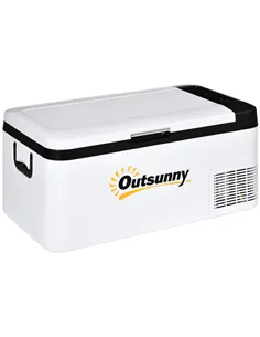 Outsunny 12V Car Refrigerator w/ LED Light & Foldable Handles, 18L Portable Compressor Cooler, Fridge Freezer with 12/24V DC and