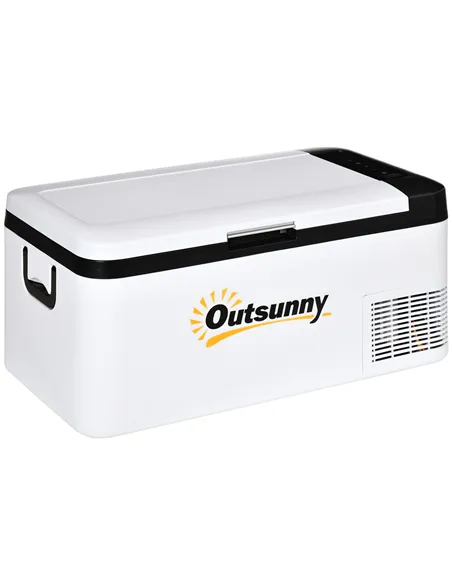 Outsunny 12V Car Refrigerator w/ LED Light & Foldable Handles, 18L Portable Compressor Cooler, Fridge Freezer with 12/24V DC and