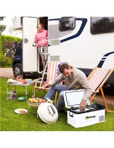 Outsunny 12V Car Refrigerator w/ LED Light & Foldable Handles, 18L Portable Compressor Cooler, Fridge Freezer with 12/24V DC and