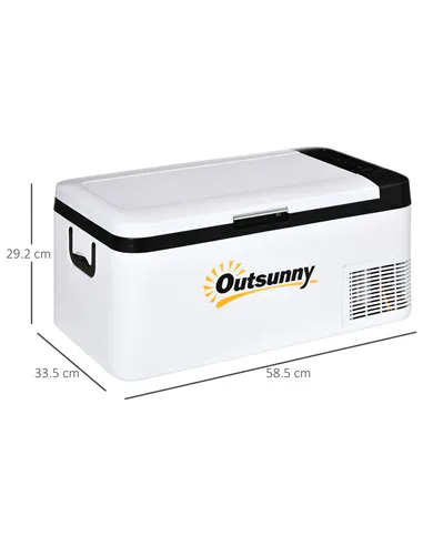 Outsunny 12V Car Refrigerator w/ LED Light & Foldable Handles, 18L Portable Compressor Cooler, Fridge Freezer with 12/24V DC and