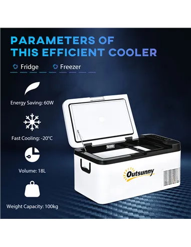 Outsunny 12V Car Refrigerator w/ LED Light & Foldable Handles, 18L Portable Compressor Cooler, Fridge Freezer with 12/24V DC and