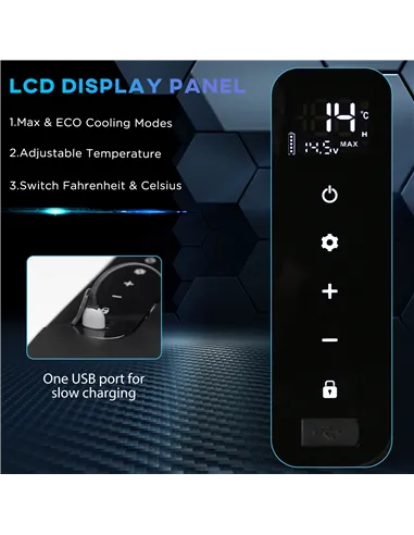 Outsunny 12V Car Refrigerator w/ LED Light & Foldable Handles, 18L Portable Compressor Cooler, Fridge Freezer with 12/24V DC and