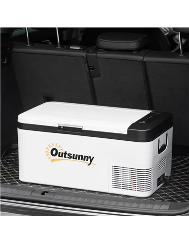Outsunny 12V Car Refrigerator w/ LED Light & Foldable Handles, 18L Portable Compressor Cooler, Fridge Freezer with 12/24V DC and