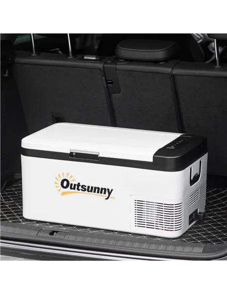 Outsunny 12V Car Refrigerator w/ LED Light & Foldable Handles, 18L Portable Compressor Cooler, Fridge Freezer with 12/24V DC and