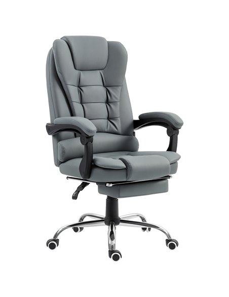 HOMCOM Executive Office Chair, Home Office Chair with Swivel Wheels, Reclining Backrest, Retractable Footrest, Grey