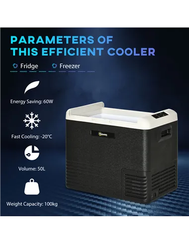 Outsunny 50L Car Refrigerator, Portable Compressor Car Fridge Freezer, Electric Cooler Box with 12/24V DC and 110-240V AC for Ca