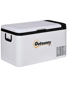 Outsunny 12V Car Refrigerator w/ LED Light & Foldable Handles, 25L Portable Compressor Cooler, Fridge Freezer with 12/24V DC and