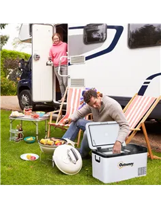 Outsunny 12V Car Refrigerator w/ LED Light & Foldable Handles, 25L Portable Compressor Cooler, Fridge Freezer with 12/24V DC and 2