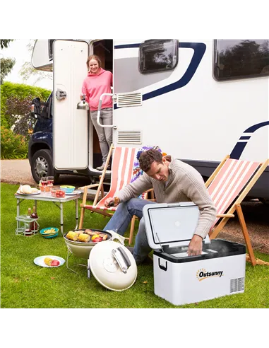 Outsunny 12V Car Refrigerator w/ LED Light & Foldable Handles, 25L Portable Compressor Cooler, Fridge Freezer with 12/24V DC and