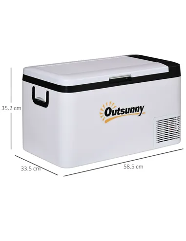 Outsunny 12V Car Refrigerator w/ LED Light & Foldable Handles, 25L Portable Compressor Cooler, Fridge Freezer with 12/24V DC and