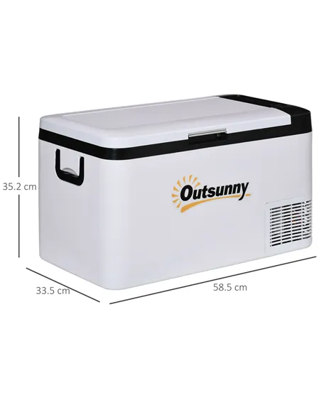 Outsunny 12V Car Refrigerator w/ LED Light & Foldable Handles, 25L Portable Compressor Cooler, Fridge Freezer with 12/24V DC and
