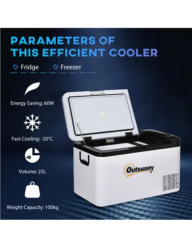 Outsunny 12V Car Refrigerator w/ LED Light & Foldable Handles, 25L Portable Compressor Cooler, Fridge Freezer with 12/24V DC and