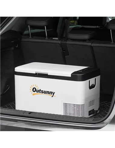 Outsunny 12V Car Refrigerator w/ LED Light & Foldable Handles, 25L Portable Compressor Cooler, Fridge Freezer with 12/24V DC and