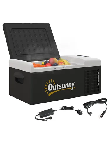 Outsunny 16L Portable Car Fridge, -20℃ to 10℃ Adjustable Temperature - Black/Grey